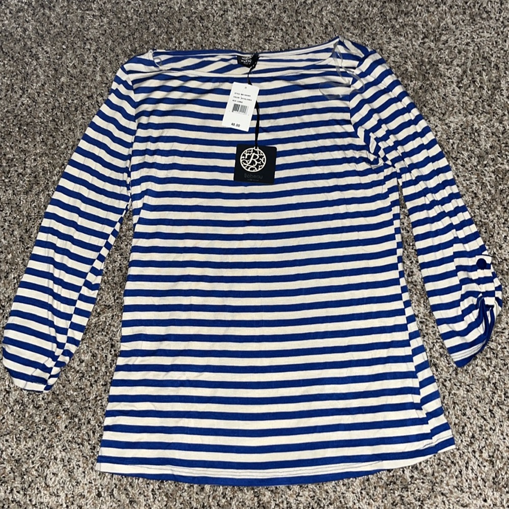 Bobeau women’s white and blue striped blouse